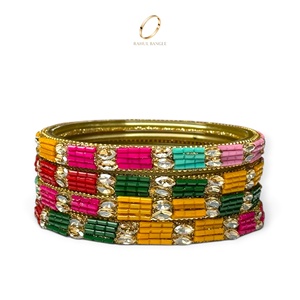 Nouvelles Bracelets Fantaisie en Verre Cachemire Doré Multicolore avec Pierres de Zircon Premium – Bijoux Indiens Ethniques de Mariage en Gros - Product Image 3