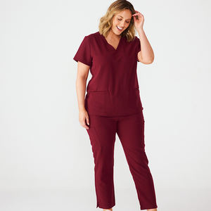 Traje de Enfermería de Punto de Alta Calidad 2026, 72% Poliéster/21% Rayón/7% Elastano, Corte Ajustado, Elástico, con Múltiples Bolsillos y Manga Corta - Product Image 1