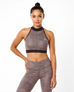 High Neck Halter Sports Bra And High Waist <b>Leggings</b> Set Seamless Women Workout Yoga Apparel Black Crop Top Full Length Pants - Product Image 4