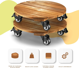 Support de plante en bois d'acacia robuste de 14 pouces avec roues Capacité de 264 lb Caddy en bois roulant pour jardin extérieur - Product Image 4