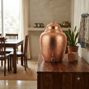 Matka distributeur d'eau en cuivre martelé artisanal avec couvercle et robinet en laiton pour la maison, la cuisine, l'hôtel, le restaurant, le stockage de boissons - Product Image 3