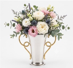 Vantage Modern Fancy Luxury Premium <b>Unique</b> Aluminum Decorative Flower <b>Vase</b> With Handle Floor Metal Flower <b>Vases</b> for Home Decor - Product Image 4
