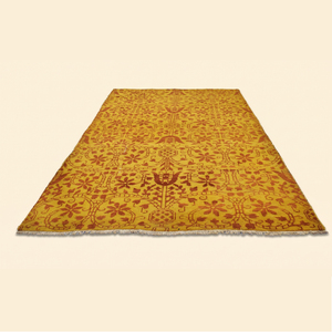 Tapis en laine fait main motif floral safran-moutarde rouille, tapis de zone moderne botanique arabesque, antidérapant à poils épais pour salon et hôtel - Product Image 2