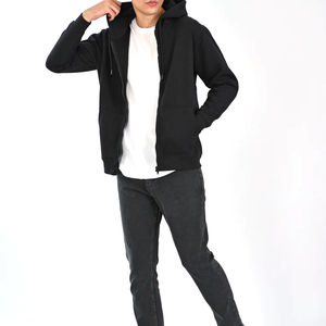เสื้อฮู้ดซิปสีดำสำหรับผู้ชาย ผ้าฝ้าย 100% เฟรนช์เทอร์รี่ ทรงปกติ สวมใส่สบาย เหมาะสำหรับฤดูใบไม้ร่วง - Product Image 3