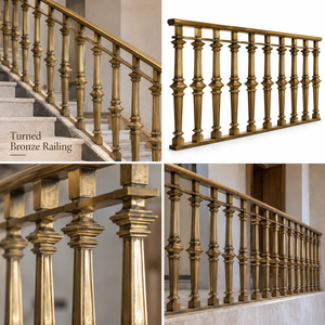 Turned Bronze Railing <b>Handrail</b> Balustrade with <b>Stepped</b> Collars and Classic Vertical Spindles <b>for</b> Luxury Hotels Villas - Product Image 5