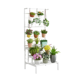 Heavy Duty 3 Tier <b>Metal</b> Plant Stand With Hanging Rod & Iron Trellis <b>Grid</b> Flower Pot Rack For Indoor Balcony And Outdoor Garden - Product Image 1
