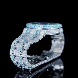 Montre mécanique de luxe en acier inoxydable avec lunette et bracelet sertis de diamants, boîtier rond unisexe de 41 mm, fermoir pliant épais - Product Image 3