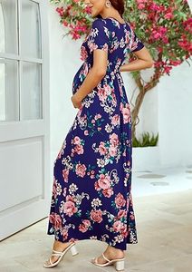 Elegante Vestido de Maternidad de Gasa para Boda, Largo hasta la Rodilla, Cintura Natural, Sujetador Incorporado, Estampado Floral, Vestidos de Maternidad con Cintura Imperio - Product Image 6