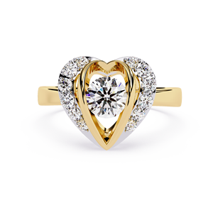 Anillo de oro macizo de 14k con diamante de corte redondo en forma de corazón para mujer, diseño de flor, para regalo, compromiso, aniversario, boda - Product Image 1
