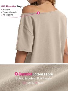 Camiseta de Mujer Personalizada por el Fabricante, con Hombros Descubiertos, Color Sólido, de Algodón Tejido, Manga Corta, Top de Verano - Product Image 4
