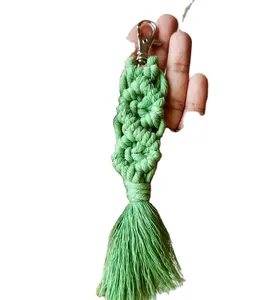 鹦鹉绿色macrame钥匙扣结婚礼物波西米亚钥匙扣手工Macrame钥匙扣