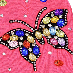 Bonnet en tricot côtelé noir clouté de cristaux, doux et chaud, unisexe, avec logo personnalisé, style casquette de motard, perle, vente en gros - Product Image 2