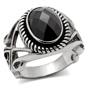 Anello in Acciaio Inossidabile Lucidato TK322 con Diamante Nero CZ di Grado AAA - Piatti e Stoviglie - Product Image 1