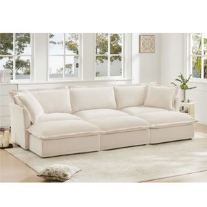 Living Room 3-Seater Oversized Sleeper <b>Sofa</b> Bed Chenille <b>Material</b> with 3 Ottomans for Home Theater Use - Product Image 2