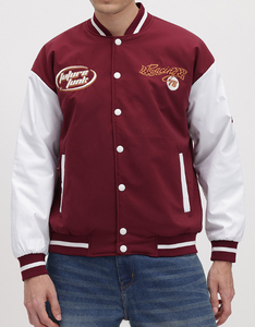 Customized Logo High Quality Embroidered Patchwork Stand Collar Winter Bomber Unisex School Team Jacket with <b>Sherpa</b> Lining - Product Image 3