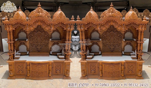 Ashta Lakshmi Design Wooden <b>Mandir</b> for Home Handmade Saraswati Wooden <b>Mandir</b> for Pooja Room Brown Polished Sagwan WoodMandir USA - Product Image 6