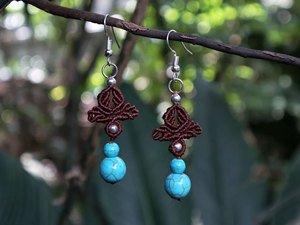 Boucles d'oreilles pendantes macramé vintage de qualité supérieure, avec perles en laiton plaqué argent, faites à la main, tendance, pour mariage - Product Image 2