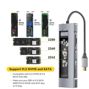 Base de Conexión 8 en 1 M.2 NVMe Tipo-C, Hub USB 3.2, PD100W, Aleación de Aluminio, Lector de Tarjetas SD y TF 2.1 para Laptop - Product Image 6