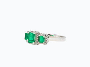 Emerald Cut Diamond Pave Setting Three Stone <b>Cocktail</b> <b>Ring</b> Classic Women's Fine Jewelry 18K <b>Gold</b> Plated Inlay Geometric Style - Product Image 3