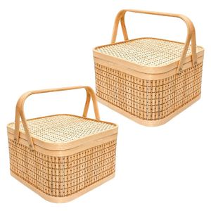 PHU HAO Best Selling Eco-Friendly Bamboo Gift <b>Basket</b> with Handles Handmade Woven <b>Basket</b> for Holiday Gifts Home Decor - Product Image 1