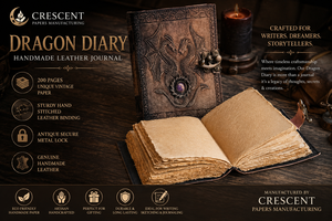 Dragon Embossed Leather Journal with Antique <b>Lock</b> | Handmade Fantasy <b>Diary</b> Deckle Edge Paper Vintage Grimoire Notebook - Product Image 1