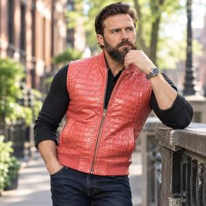 Chaleco de Cuero de Cocodrilo Azul para Hombre, Chaleco de Motociclista con Estampado de Cocodrilo, Estilo Club Biker, Regalo para Él - Product Image 4