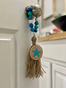 Natural Wooden Pearl Bead Tassel Wall Hanging Handmade Boho Chic Wall Art Decorative Home Accent for Bedroom Living Room <b>Nursery</b> - Product Image 1