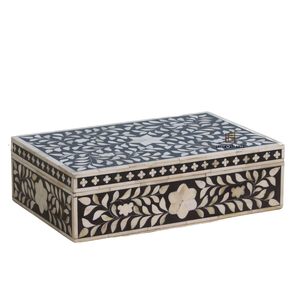 Boîte à bijoux artisanale moderne multifonctionnelle en os incrusté, motif floral, écologique, pour rangement décoratif dans le salon - Product Image 1