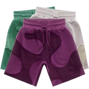 Shorts Homme Grande Taille en Coton Tricoté Vintage à Bordures Découpées Personnalisées, Respirant, avec Cordon de Serrage, Patchs Effet Vieilli et Impression en Relief, 100% Coton, Effet Délavé Acide - Product Image 6