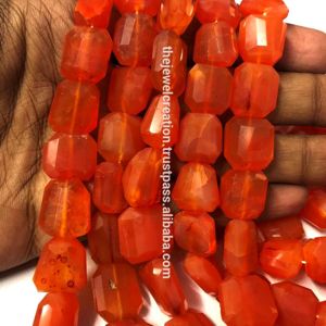 Perles de pierres précieuses semi-précieuses en cornaline orange naturelle facettée, 10 mm, 12 mm, 14 mm, en forme de pépites, sur fil, certifiées IGI - Product Image 1