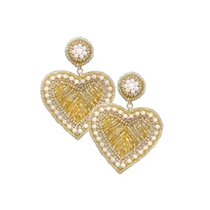 Gold Heats Beaded Earrings for Women Patriotic Orange White Blue Colour for Wedding or <b>Memorial</b> Day - Product Image 1