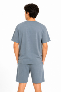 Conjunto de Camiseta y Pantalones Cortos Oversize para Hombre, Estilo Casual de Verano, Mezcla de Algodón, Ajuste Relajado, Ropa de Descanso, Color Liso - Product Image 2