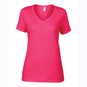 T-shirts en gros pour femmes, col en V profond, unis, sans marque, de haute qualité, 100 % coton, pour impression - Product Image 2