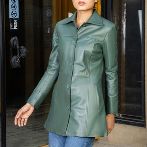 Long Casual Genuine Leather Quilted Coat for Women Breathable Comfortable Winter Season Customizable Long Coat - Product Image 4