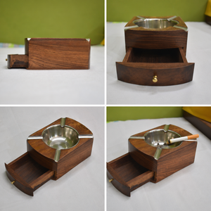 Cendrier en bois de rose indien fait main avec tiroir |   Porte-cigares en bois de luxe |   Cadeau d'accessoires de fumage haut de gamme - Product Image 2