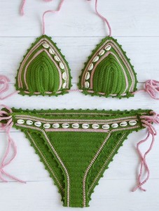 Ensemble de bikini brésilien crocheté avec pompons et perles - Product Image 2