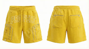 Pantalones Cortos Extra Grandes Cómodos de Color Liso 100% Algodón con Parches de Cuero Personalizados, Logotipo Bordado, Diseño OEM ODM, Estilo Desgastado - Product Image 4