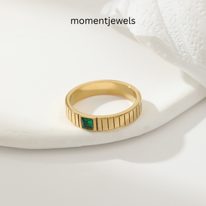 Gold Plated <b>Stainless</b> <b>Steel</b> Lab Created Zircon Inlay Trendy Geometric Textured <b>Ring</b> <b>for</b> <b>Women</b> Party Wedding Daily Wear - Product Image 3