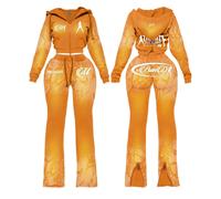 Ensemble de survêtement décontracté pour femme, rouge, à capuche, 2 pièces, avec pantalon sportif long jusqu'aux chevilles et haut court zippé, coupe régulière