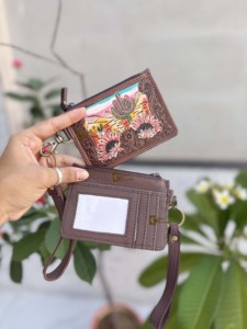 High Quality Genuine Leather Card Holder Stylish Clutch Coin Purse Hand Tooled Leather Bohemian Style Brown Colour <b>Women</b> <b>Wallet</b> - Product Image 3