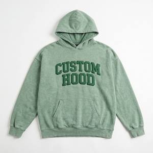 Sweat à capuche surdimensionné personnalisé pour homme en coton French Terry, style streetwear décontracté, imprimé lettres noires, poche avant - Product Image 2