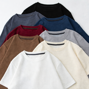 T-shirt décontracté ample à col rond en tissu gaufré, manches courtes, design uni, broderie personnalisée avec logo, prix usine Chine-Bangladesh - Product Image 1