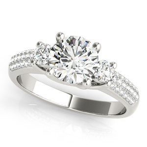 IGI Certified Round Cut Lab Grown Diamond Three <b>Stone</b> <b>Ring</b> <b>with</b> Double Row Accents 10K 14K 18K Gold 925 935 <b>Silver</b> - Product Image 2