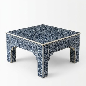Mesa de centro redonda con incrustaciones de hueso, hecha a mano, con diseño de rayas blancas y negras, mesa central moderna de forma geométrica para sala de estar. - Product Image 6