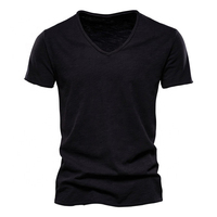 T-shirt à manches courtes col en V pour homme, 100% coton, coupe classique, style décontracté, logo personnalisé, séchage rapide, beige, tricoté