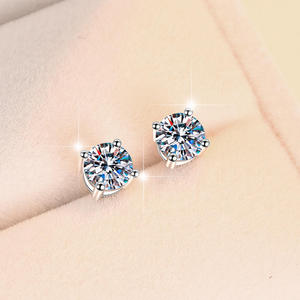 925 Sterling <b>Silver</b> Moissanite <b>Stud</b> Earrings D Color 4 Prong Classic Round Lab Diamond Solitaire Fine Jewelry Women - Product Image 4
