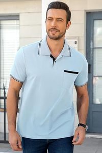 Polo à manches courtes pour homme, décontracté, en coton, avec poche - Product Image 4