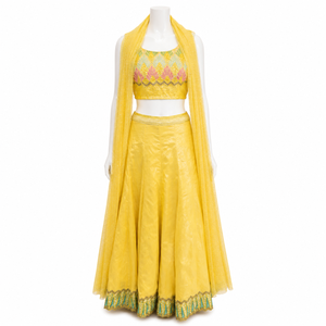 Women's Yellow Wedding Lehenga Dress | Embroidered Choli Flared Skirt with Dupatta | Indian Bridal Ceremony Festive Traditional - Product Image 1