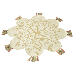 Tapis d'intérieur tissé à la main en forme de fleur, Arbre de Vie, tissage plat, doux, doré, style bohème, pétales en coton, pompons multicolores, décoration pour bébés et enfants - Product Image 4