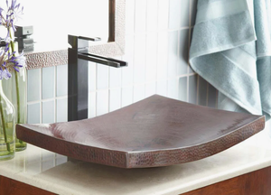 Luxury Handmade Modern Curved Rectangular Copper Vessel <b>Sink</b> Hammered Exterior Smooth Interior <b>Bathroom</b> Countertop Vanity Wash - Product Image 4